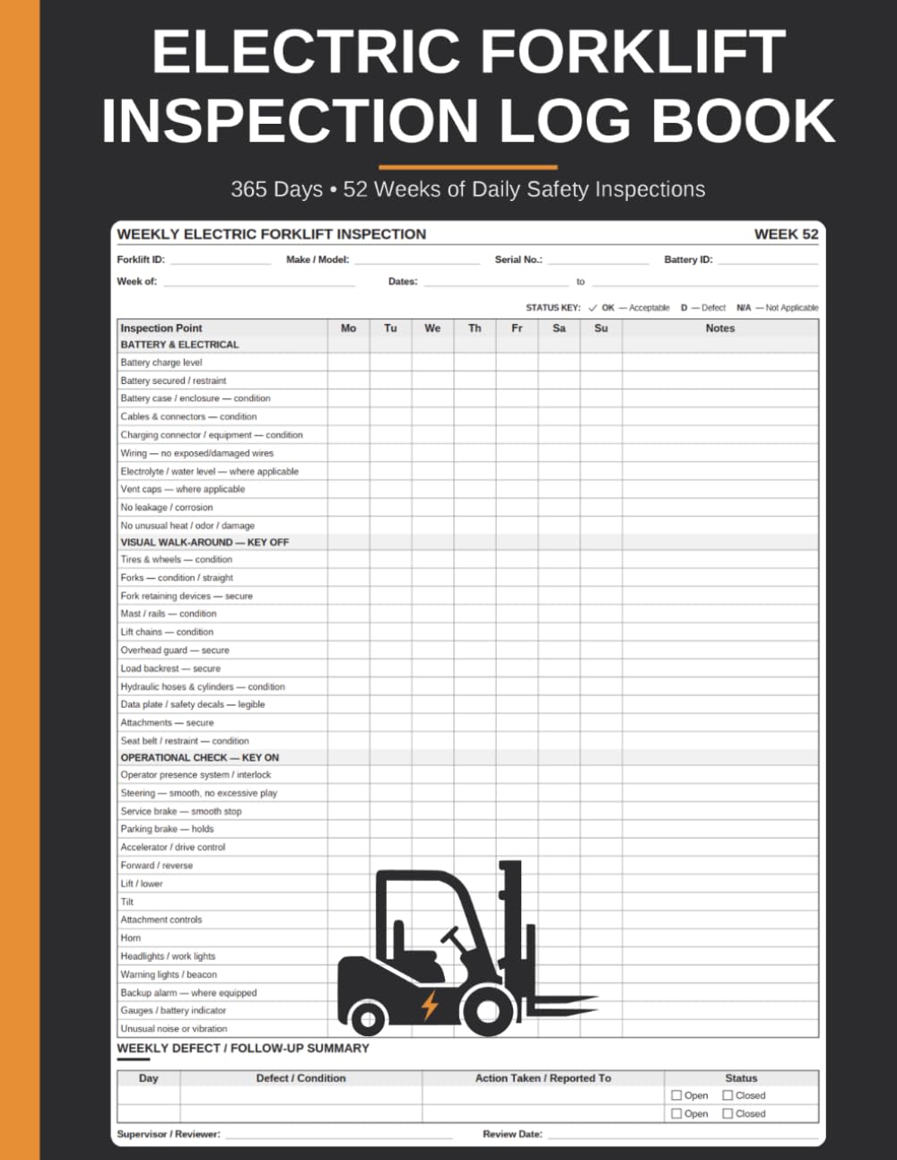capítulo por capítulo baixar Electric Forklift Inspection Log Book | 52 Weeks (365 Days) of Daily Safety Inspections