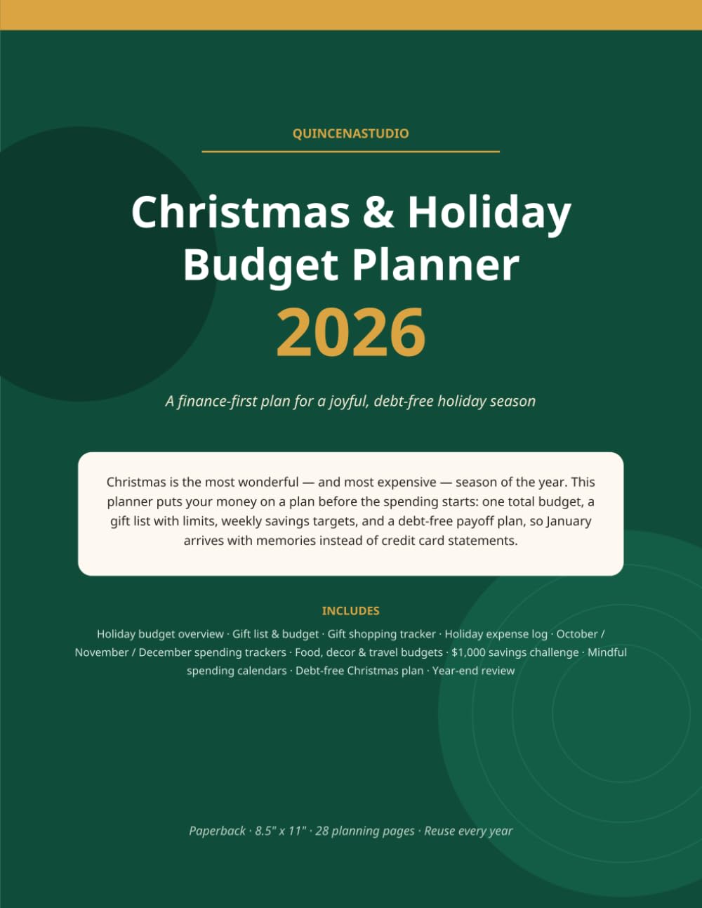 ler totalmente Christmas Budget Planner 2026: Holiday Spending and Gift Tracker with Expense Log, Savings Challenge & Debt-Free Christmas Plan