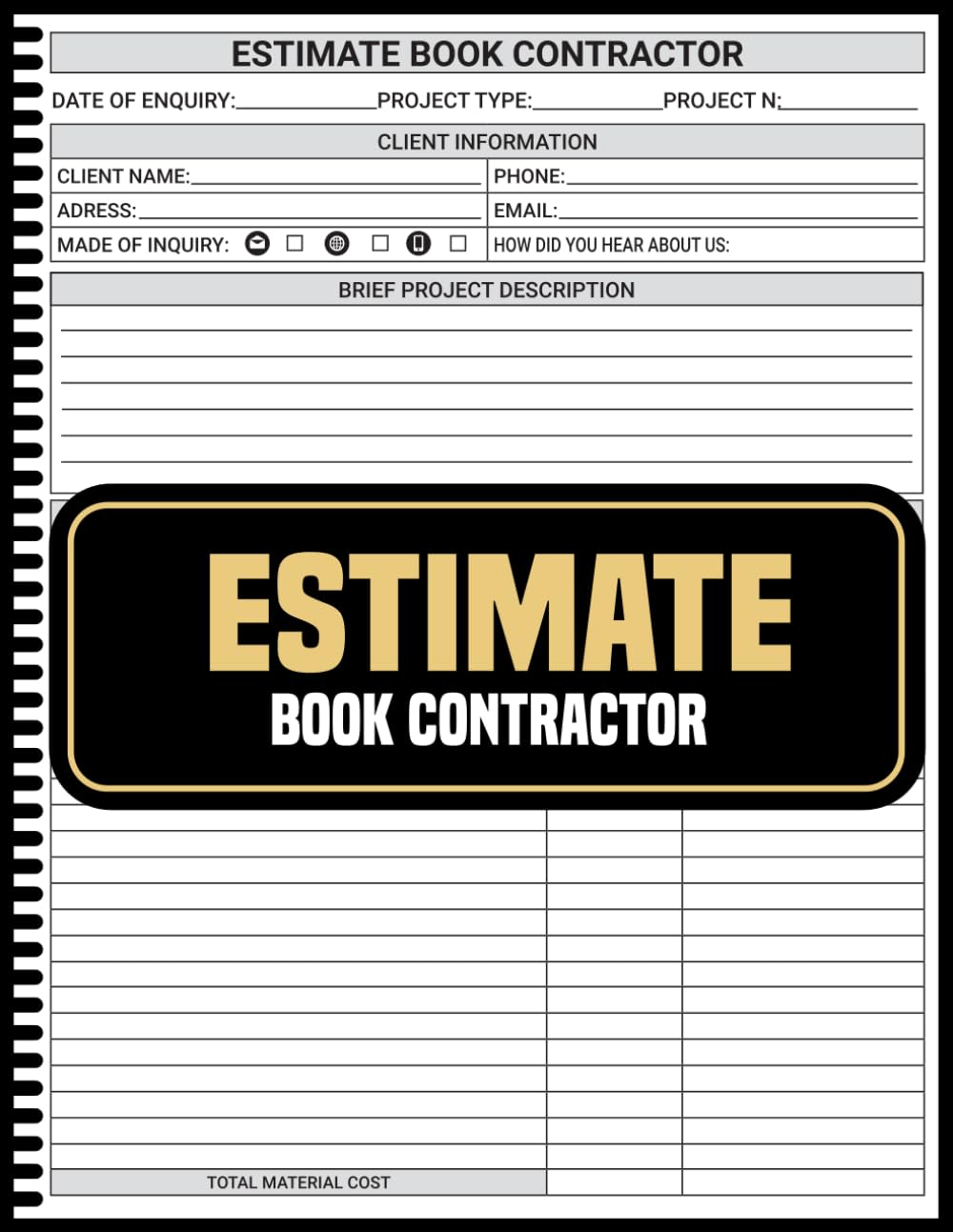 Estimate Book Contractor: Detailed Contractor Work Estimate Book, Contact Informations Log, Client Data Work Details baixar o livro de graça