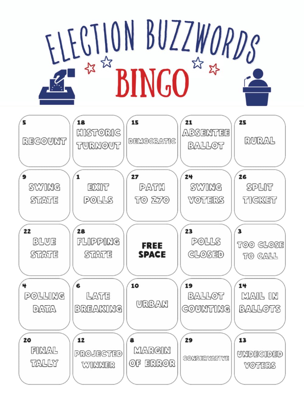 ler totalmente Election Buzzwords Bingo: 32 Player Election Night Game for Presidential Election, US Election Party Game, Civics Classrooms