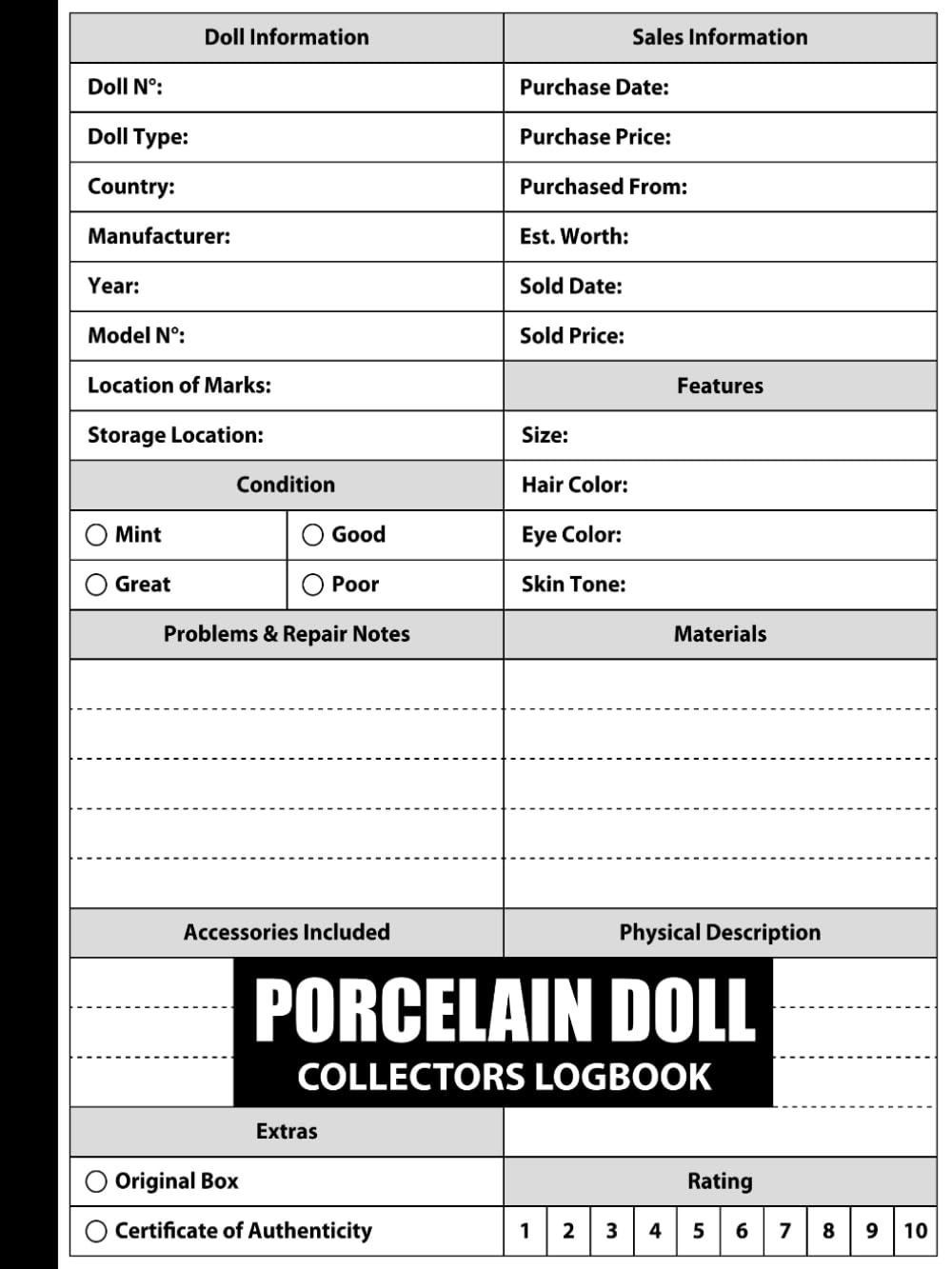 ler totalmente Porcelain Doll Collectors Logbook: Inventory Book Ideal for Doll Collectors.