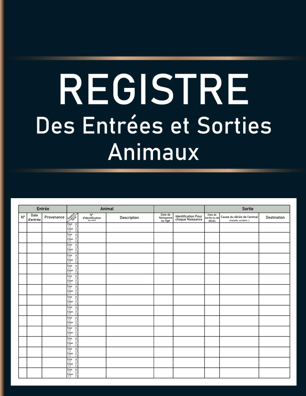 Registre Des Entrées et Sorties Animaux: Registre d'élevage pour chiens et chats pour le Contrôle et le suivi des mouvements des animaux domestiques (French Edition)
