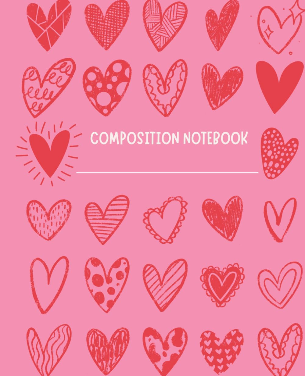 Pink Hearts Composition Notebook Wide Ruled | 100 Pages | 7.5 x 9.75