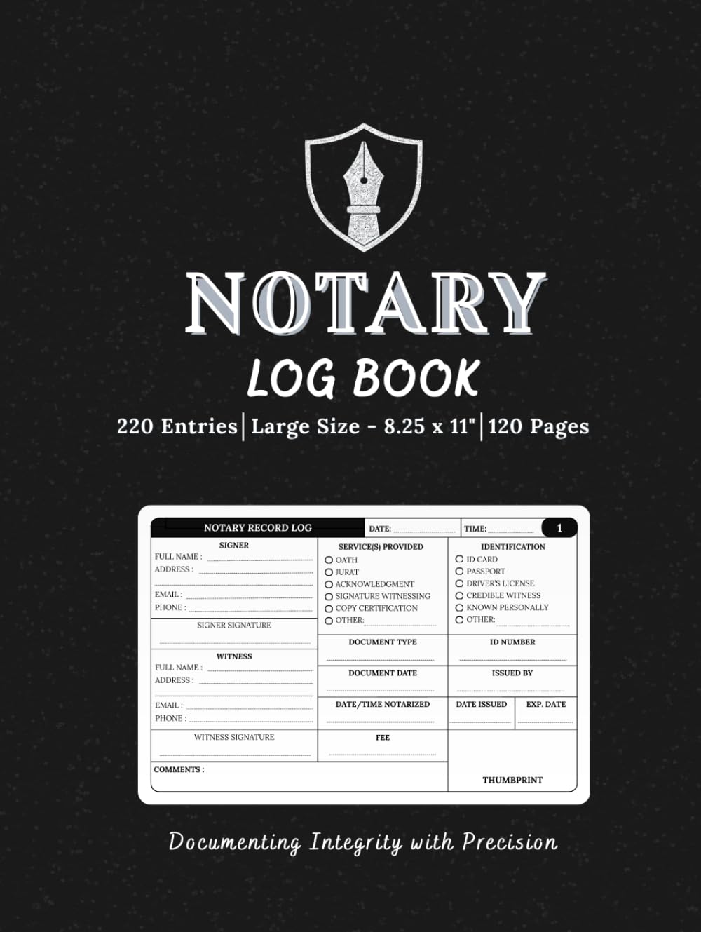 ler totalmente Notary Log Book - Black Cover (Hardcover): Official Notary Journal with 220 Entries | Professional Record Keeper for Notarial Services | 2 Entries Per Page | 120 Pages | Large size 8.25” x 11”