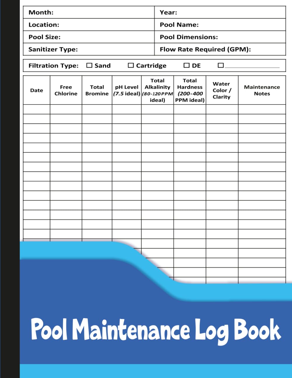 Pool Maintenance Log Book: Water Testing Journal to Record Chlorine, Bromine, pH, Alkalinity, Hardness & Cleaning Notes. baixar o livro de graça
