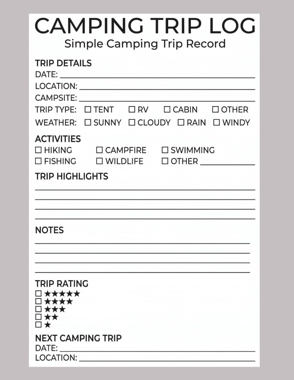 Camping Trip Log Book: Simple Camping Trip Journal for Locations, Activities, Highlights & Notes baixar o livro de graça