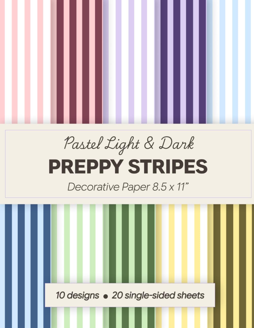 ler totalmente Pastel Light & Dark Preppy Stripes Decorative Paper 8.5 x 11": 20 Single-Sided Pattern Papers in Soft Pastel & Dark Colors for Collage, Junk Journals, Handmade Cards & DIY Crafts