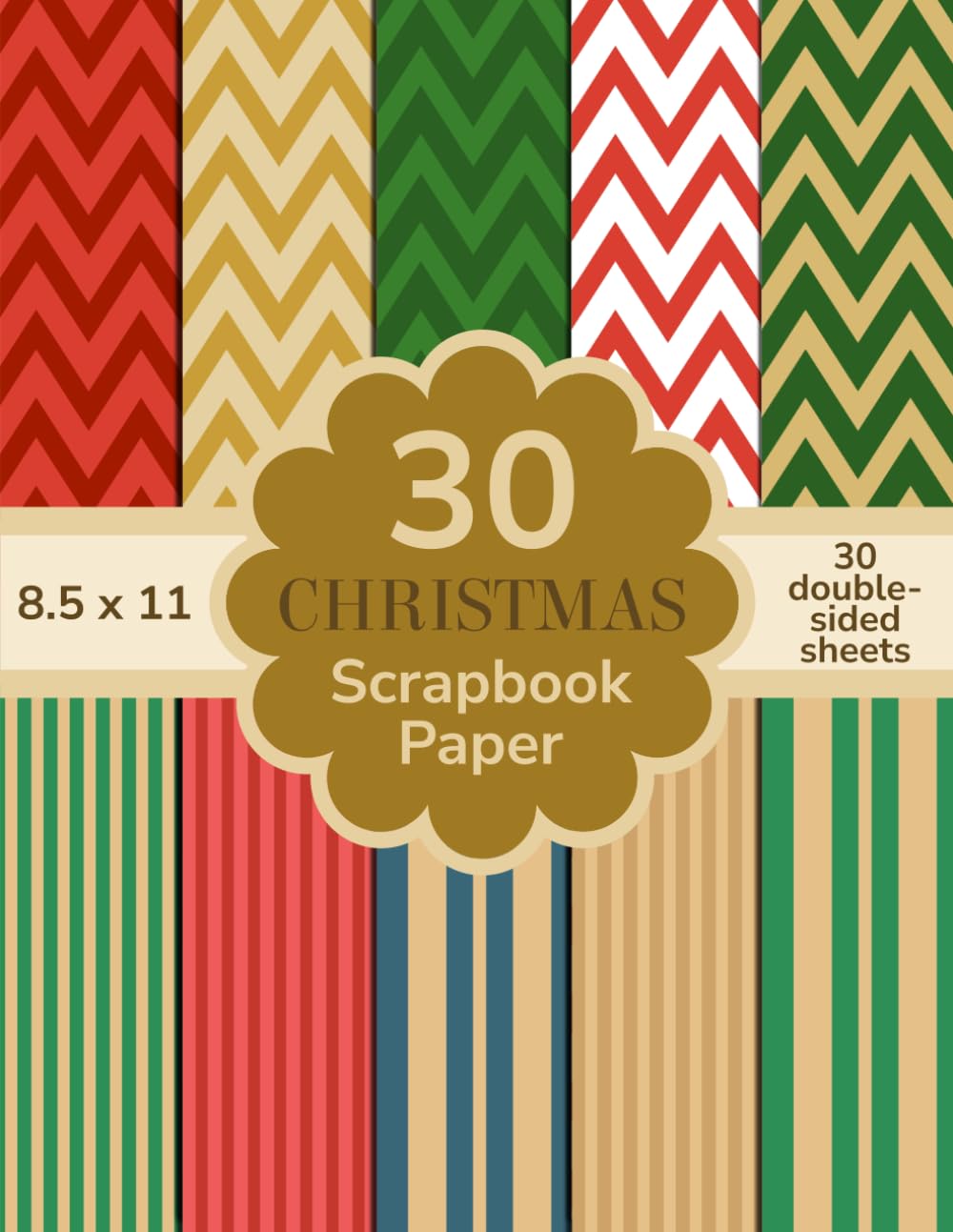 ler totalmente Christmas Scrapbook Paper 8.5 x 11, 30 Double-Sided Festive Sheets, Classic Holiday Patterns in Red, Green & Gold, Chevron & Stripe Designs for Card Making, Gift Wrapping & Seasonal Crafts
