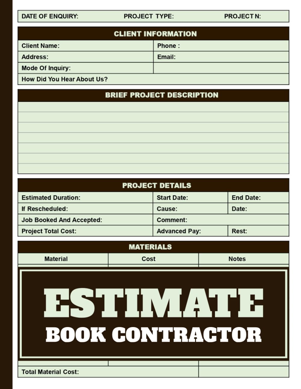 Estimate Book Contractor: A job estimate quote with client contact and dot diagram sheets for taking measurements, perfect for contractor... business, and construction estimating. baixar o livro de graça
