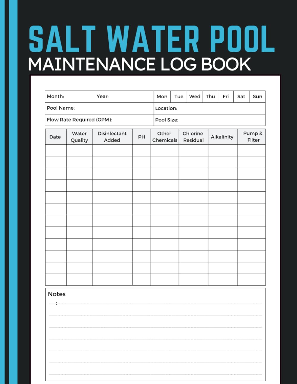 ler totalmente Salt Water Pool Maintenance Log Book: Log Water Test Results, Equipment Maintenance, Chemical Usage and Inspection Records for Pool Owners and Pool Care Professionals