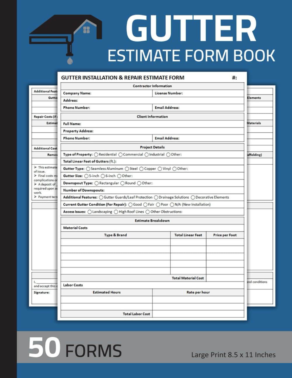capítulo por capítulo baixar Gutter Estimate Form Book: Rain Gutter Work Order & Estimating Forms | Gutter Installation & Repair Bid Proposal Sheets | 100 Pages (50 Forms)