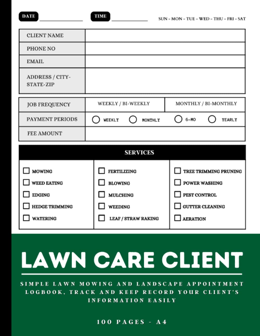 ler totalmente Lawn Care Client Log Book: Simple Lawn Mowing And Landscape Appointment Logbook | Track And Keep Record Your Client's Information Easily | Lawn Care Receipt Book - A4