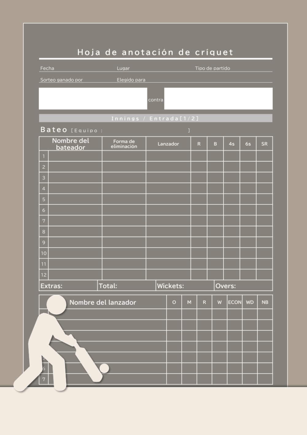 capítulo por capítulo baixar Cuaderno de hoja de anotación de críquet - Formato grande (tamanho A4) - 100 partidos, para clubes, ligas y juegos recreativos (Spanish Edition)