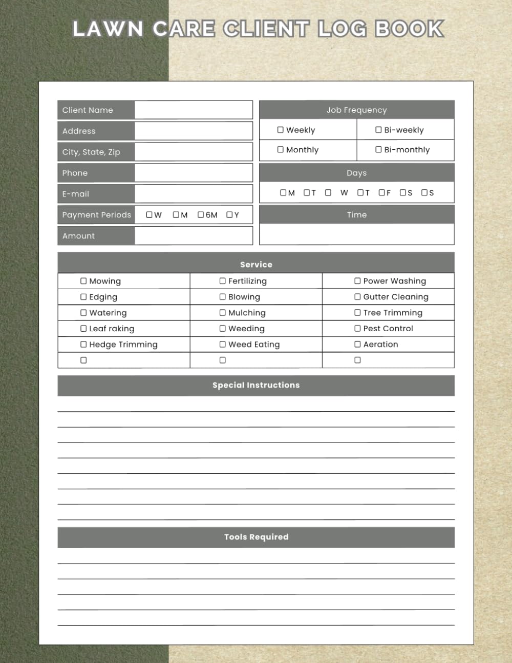 Lawn Care Client Log Book: Mowing And Landscape Appointment Logbook, Track And Record Your Client's Information, Perfect for Lawn Care Business, 8.5" x 11" 106 Pages baixar o livro de graça