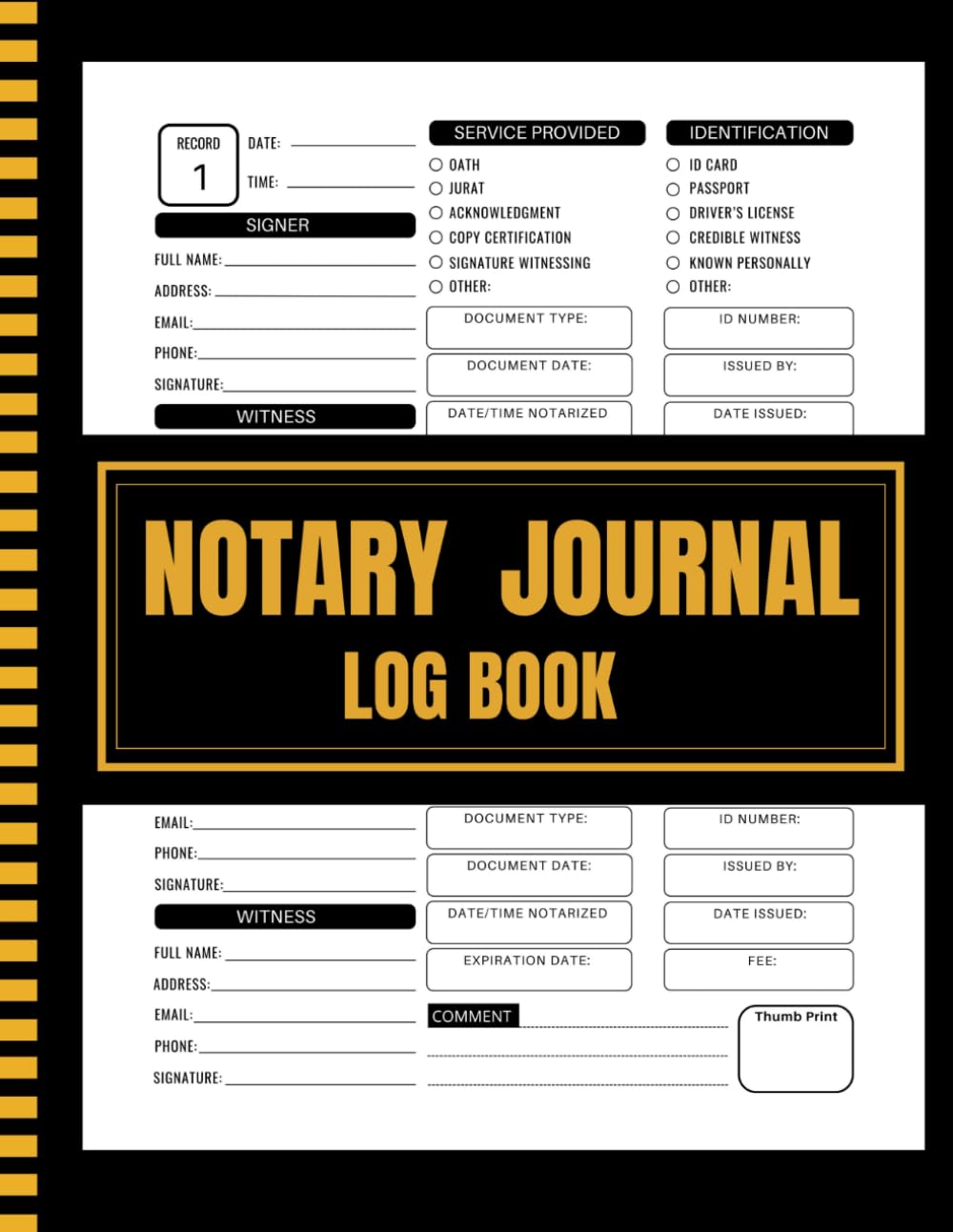 Notary journal Black: Official Notary Log Book For Men and Women To Record Notarial Acts Featuring Receipts, Thumb Print, Numbered Pages, Signatures & More. Notary Public Record Book With 200 Entries baixar livro de graça