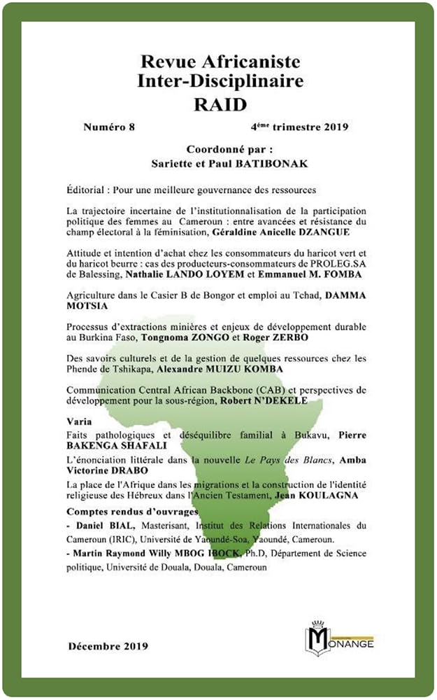 Revue Africaniste Inter-Disciplinaire (RAID), Numéro 8, 4e Trimestre (French Edition) baixar o livro de graça