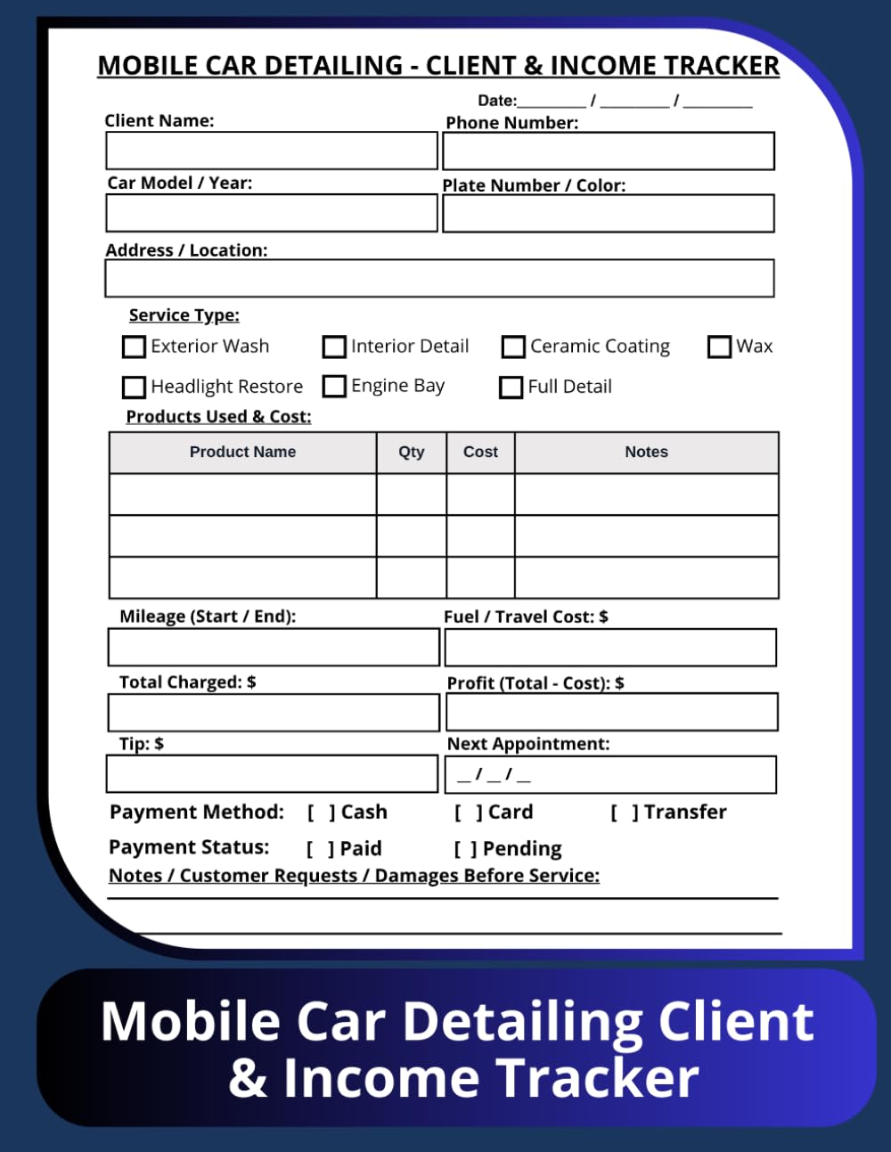 Mobile Car Detailing Client & Income Tracker: Customer and Income Log Book for Mobile Detailing Business baixar o livro de graça