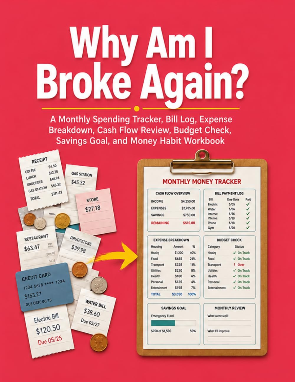 ler totalmente Why Am I Broke Again?: A Monthly Spending Tracker, Bill Log, Expense Breakdown, Cash Flow Review, Budget Check, Savings Goal, and Money Habit Workbook