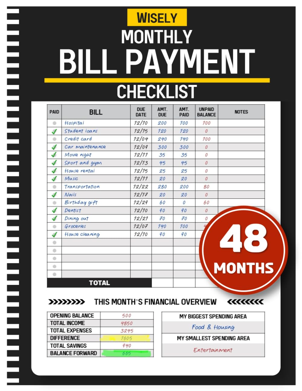 Monthly Bill Payment Checklist: Bill Tracker Notebook, 48 Months Guide for Families & Money Managers, Debt Payoff Planner, 960 Billing Records Included! baixar livro de graça