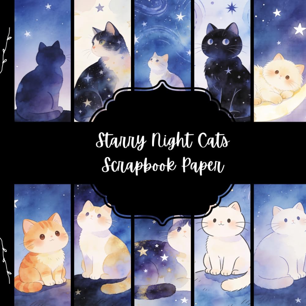 Starry Night Cats Scrapbook Paper, Pet Junk Journal Paper, Animal Decorative Paper, DIY Projects, Origami, Collage Sheets, Decoupage Paper, 10 Designs, Double Sided baixar o livro de graça