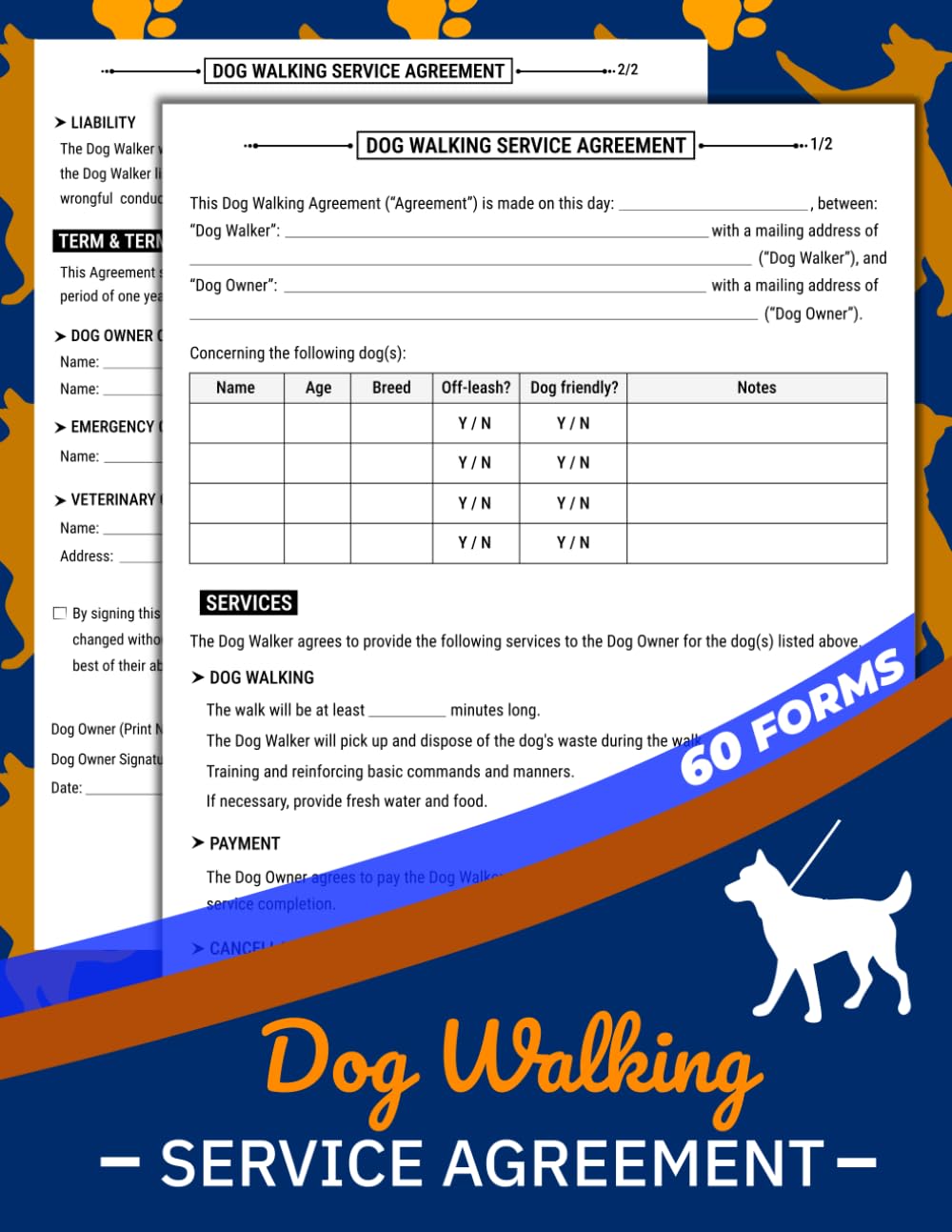 Dog Walking Service Agreement: Pet Walker Contract Forms Logbook Between Owner & Dog Walker | Record Client Consent, Service Terms & Liability Waivers | 60 Forms, 120 Two-Sided Pages baixar livro de graça