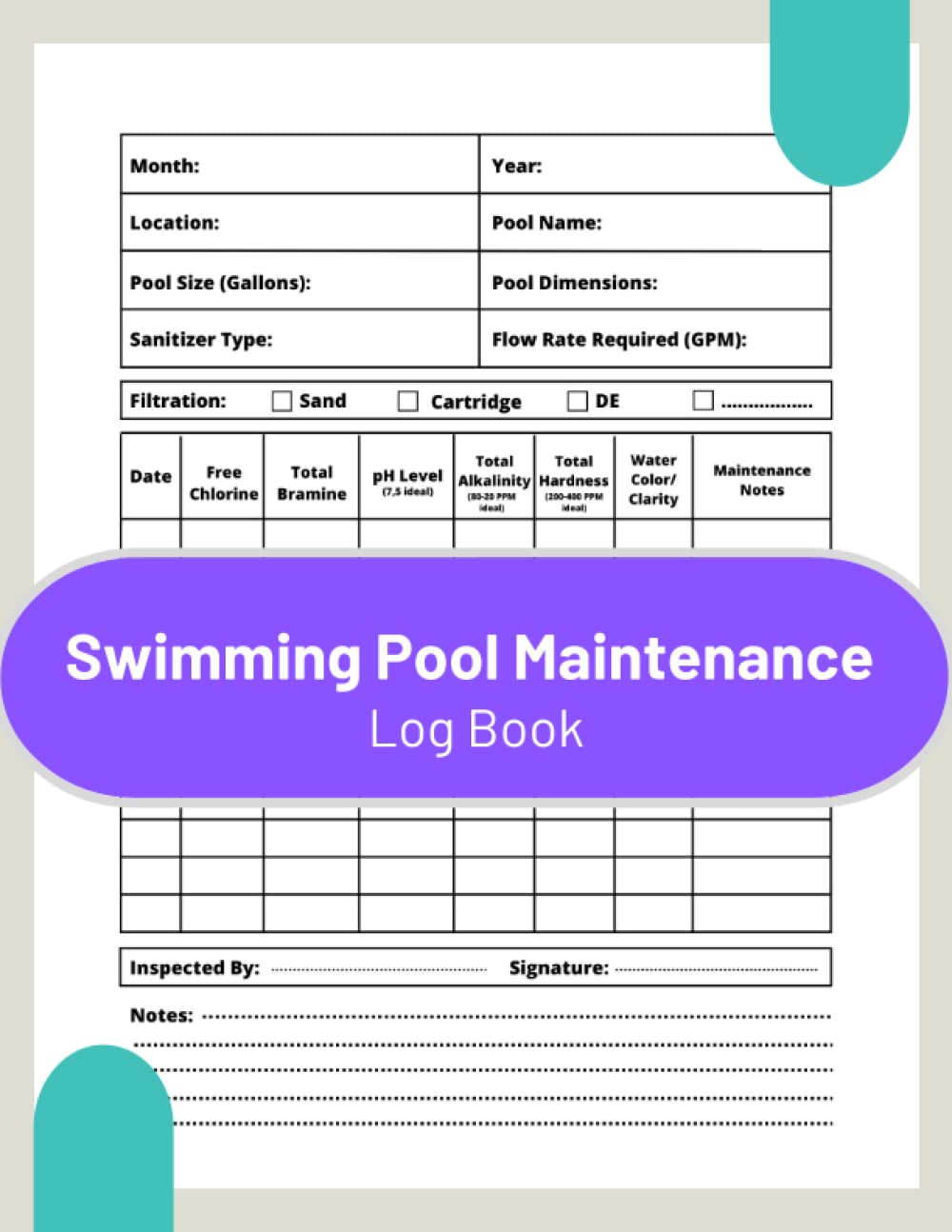 Swimming Pool Maintenance Log Book: Home Pool Cleaning Log Book (Sized 8.5"x11", 120 Pages) - Pool Care Log Book To Keep Track Your Pool Maintenance and Cleaning Monthly baixar livro de graça