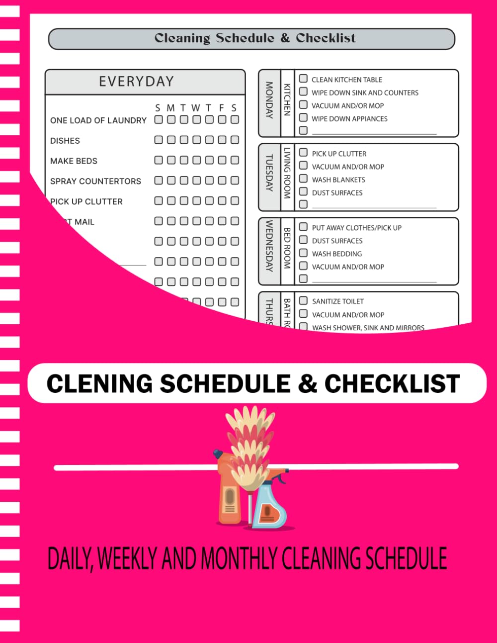 ler totalmente Cleaning Schedule and Checklist: Daily Weekly and Monthly Household Cleaning Schedule Book, Housekeeping Checklist Planner, and Organizer for Adults - ( "8.5X11" Inches )