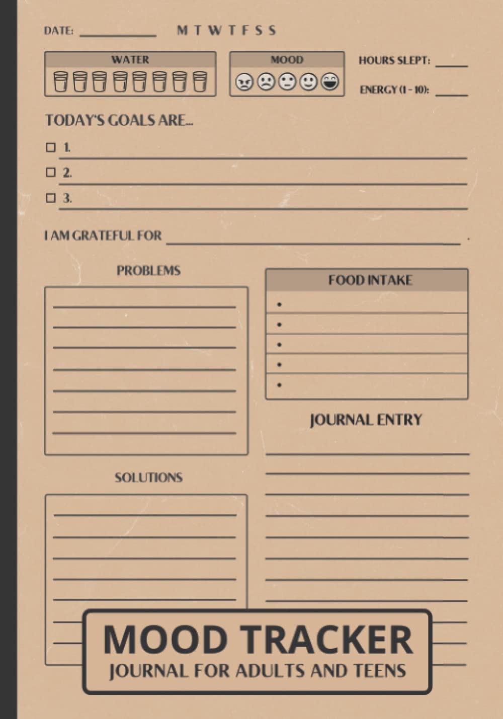 ler totalmente Mood Tracker Journal for Adults and Teens: Mental Health & Wellness Daily/Weekly Log Gift | Diary Prompts for Food Intake, Gratitude, Goals, Problems, Solutions