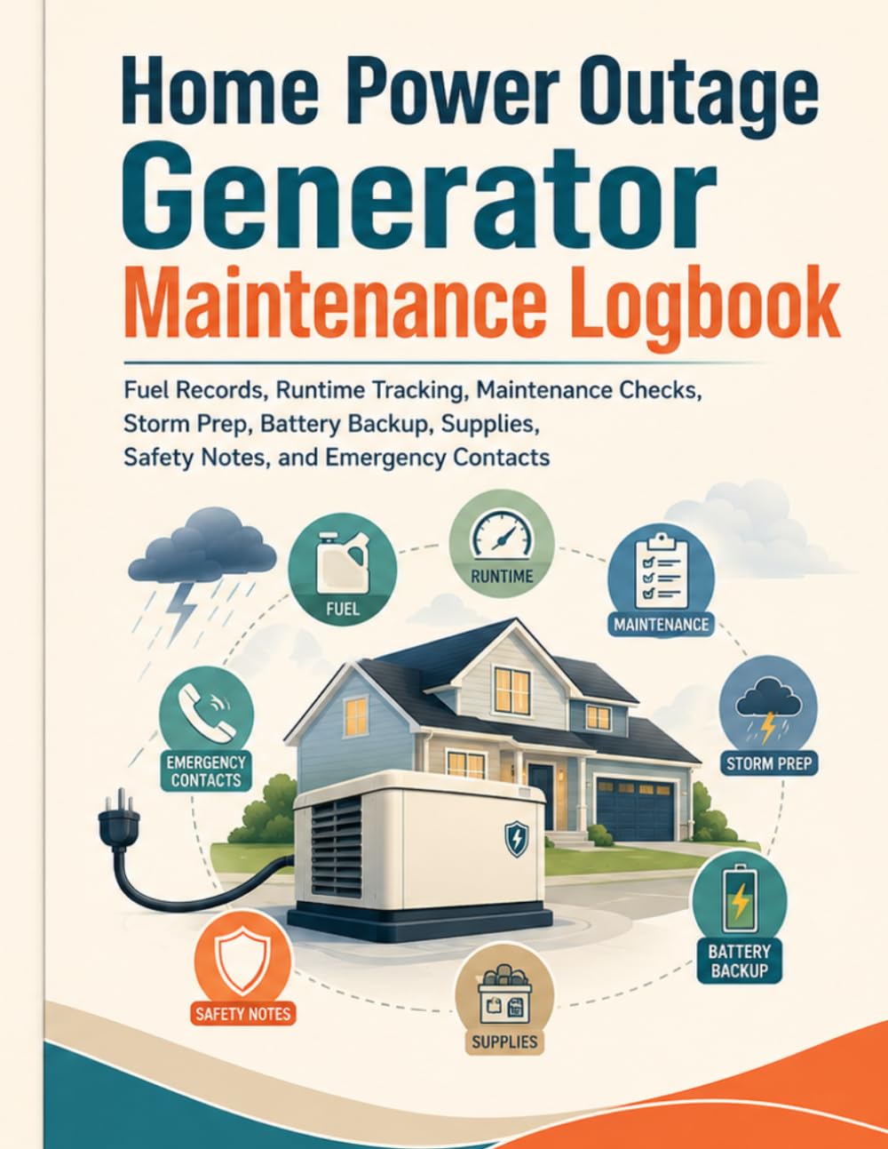 ler totalmente Home Power Outage Generator Maintenance Logbook: Fuel Records, Runtime Tracking, Maintenance Checks, Storm Prep, Battery Backup, Supplies, Safety Notes, and Emergency Contacts