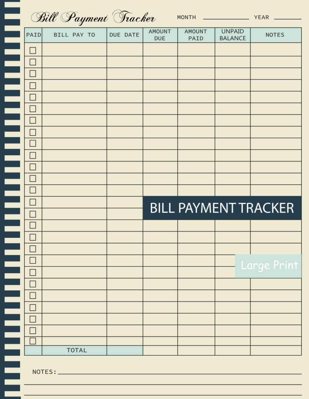Bill Tracker Notebook: Large Print Monthly Bill Payment Checklist - 8.5 x 11 / 100 Pages (French Edition)