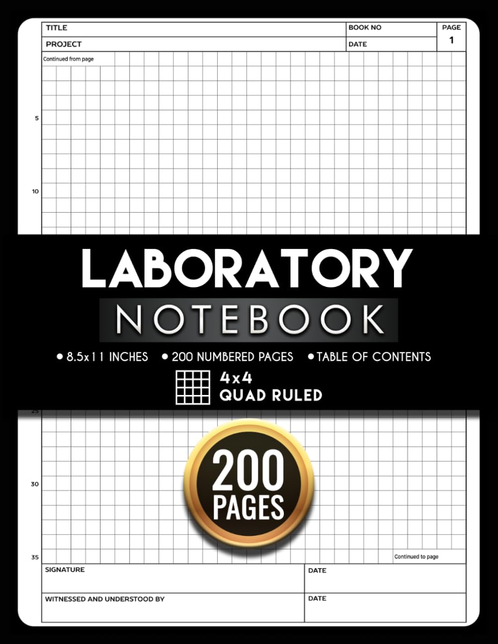 ler totalmente Laboratory Notebook 200 Pages Softcover with 4x4 Grid Graph Paper: 4 Squares per Inch Quad Ruled Grid | 200 Numbered Pages | with Signed and Witnessed Every Page | Table of Contents | 8.5 x 11 Inches
