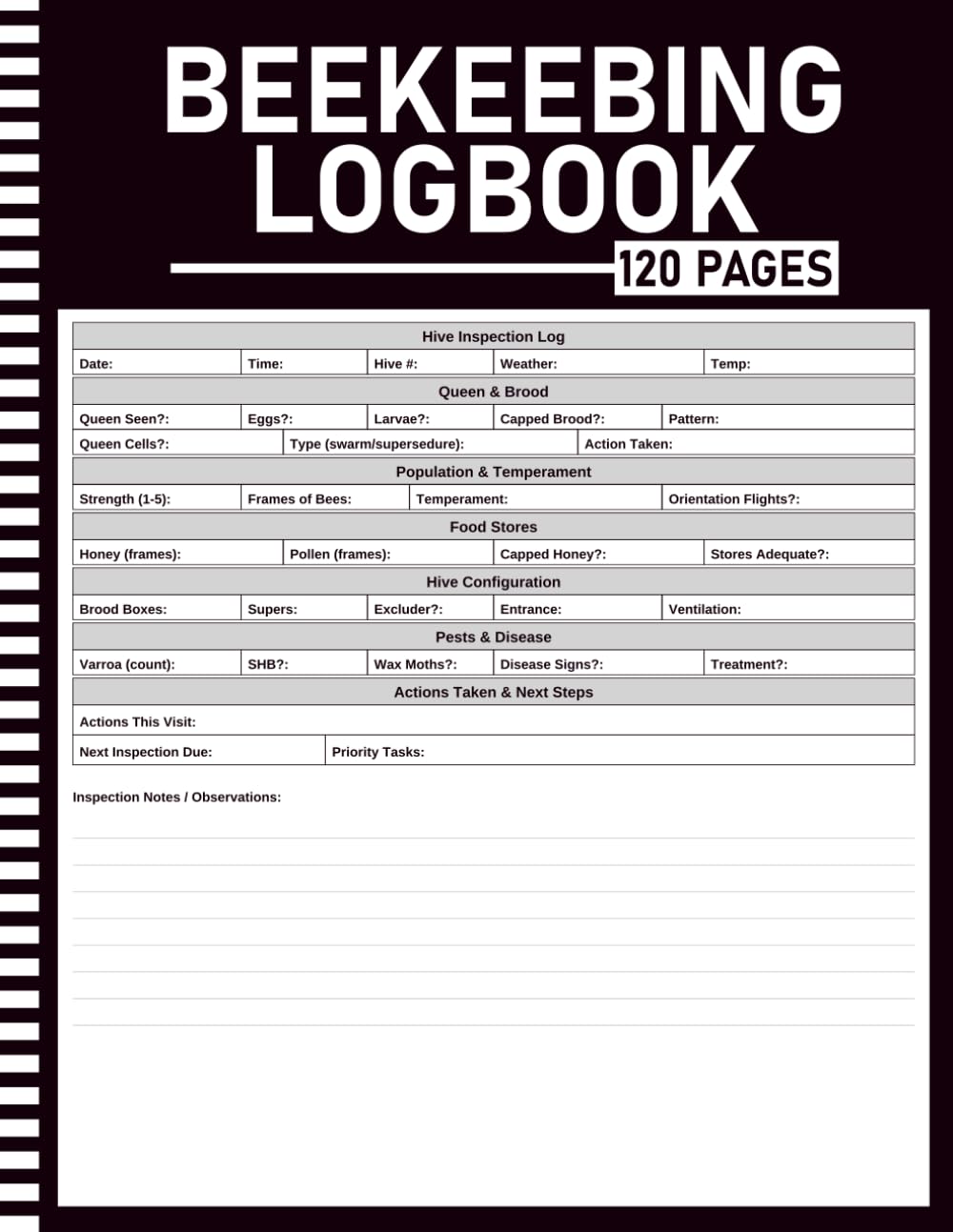ler totalmente Beekeeping Log Book: Hive Inspection Tracker & Apiary Management Journal with Queen Log, Varroa Treatment, Honey Harvest, Feeding & Annual Summary