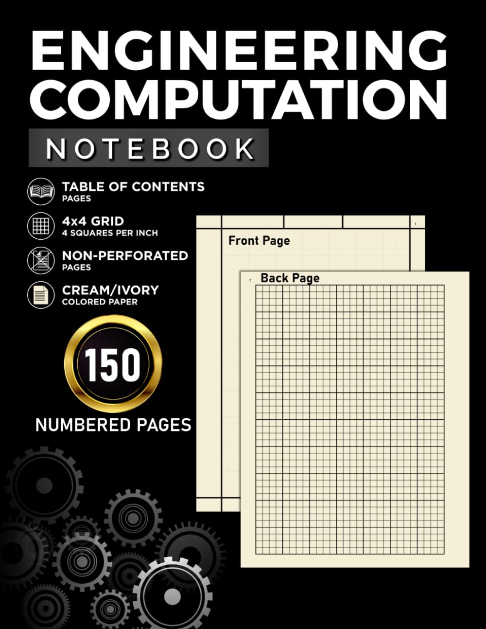 ler totalmente Engineering Computation Notebook Softcover - 4x4 Quad Ruled Quadrille Grid: Cream / Ivory Paper | 150 Numbered Pages (75 Sheets) | Margin-Ruled on... Back | Table of Contents | 8.5 x 11 Inch Size