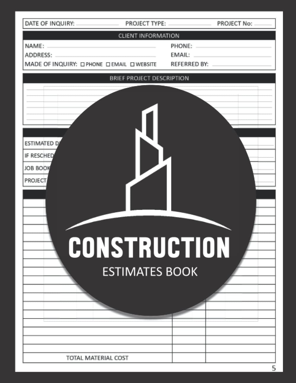 ler totalmente Estimates Book Construction: Contractor Notebook Organizer with Job Estimate Quote Forms for Small Business | Estimates for Contractor Work | Complete with Dot Grid Diagram Sheets