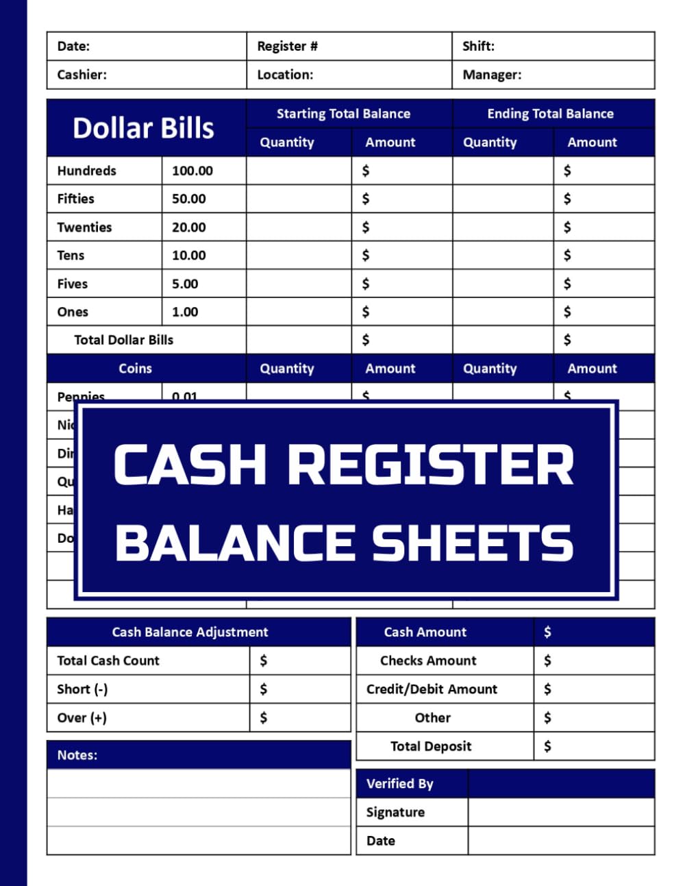 Cash Register Balance Sheets: Daily Cash Drawer Reconciliation, Cash Register Tracking, Cashier Records, Daily Sales & Cash Counting | Cash Tracker. baixar livro de graça