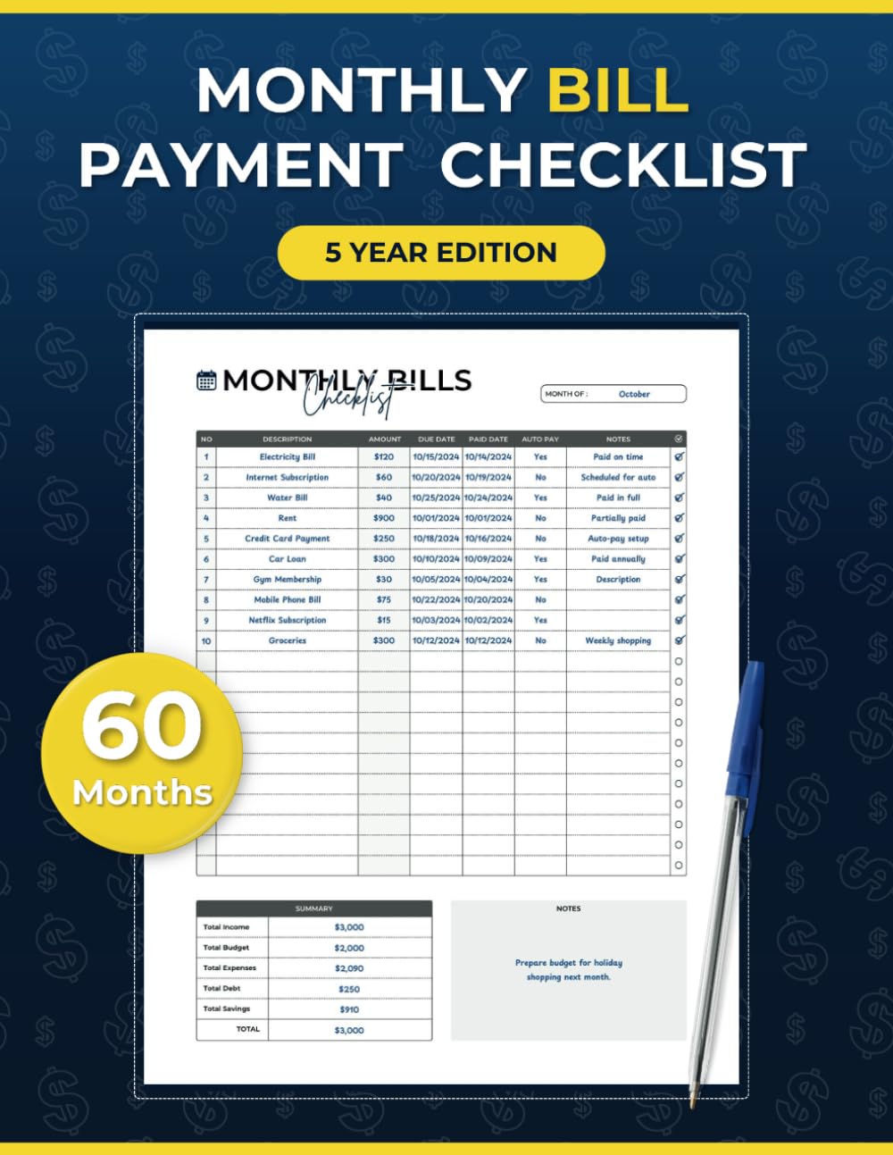 Monthly Bill Payment Checklist, 60-Month Budget Planner & Financial Tracker: 5-Year Organiser with Monthly, Quarterly & Yearly Spreads for Expense... Log, Money Management & Financial Freedom baixar livro de graça