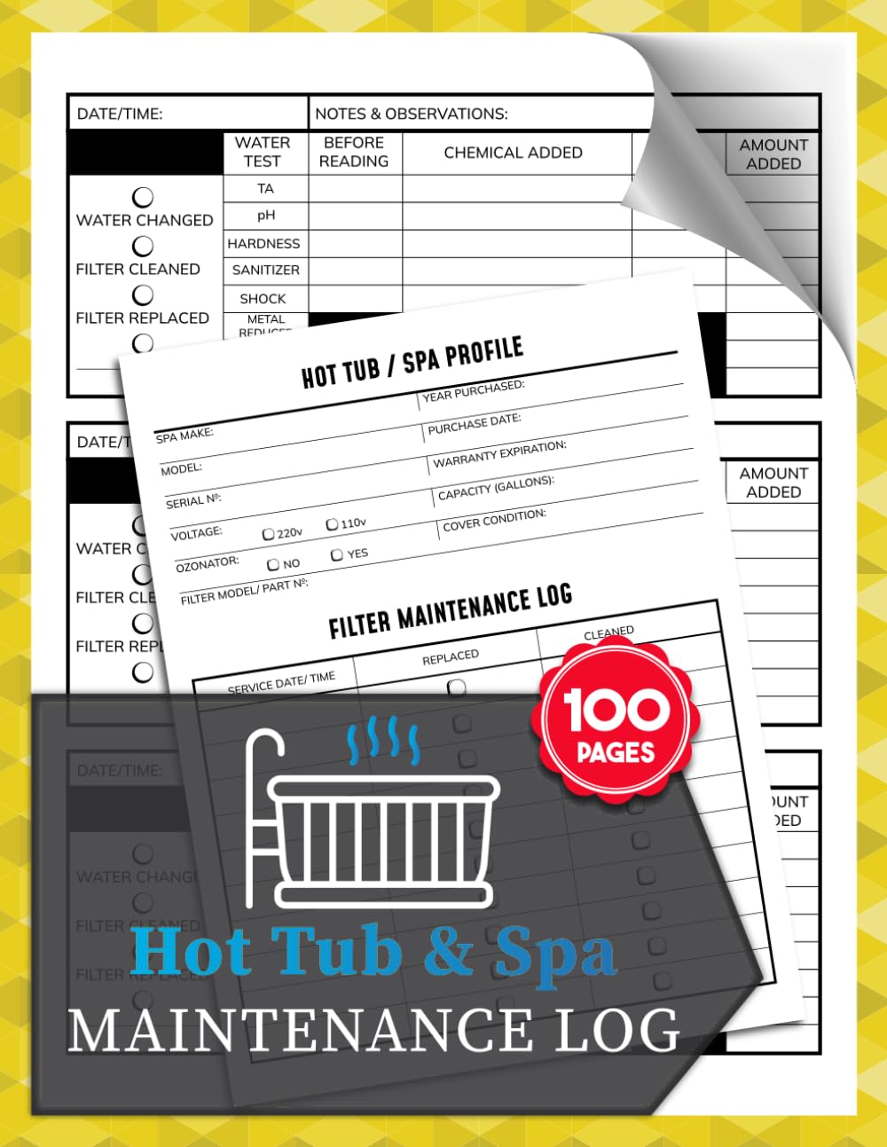 Hot Tub & Spa Maintenance Log: Water Chemistry Tracker, Service & Repair Record for Spa Care | Filter Cleaning, Chemical Treatments & Maintenance History | 100 Pages baixar livro de graça