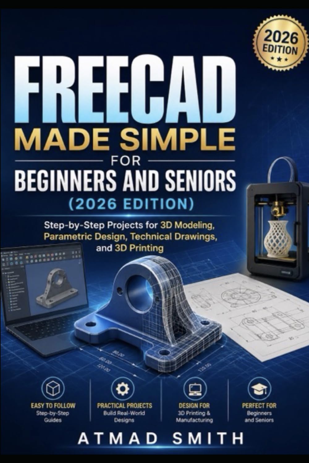 FreeCAD Made Simple for Beginners and Seniors (2026 Edition): Step-by-Step Projects for 3D Modeling, Parametric Design, Technical Drawings, and 3D Printing