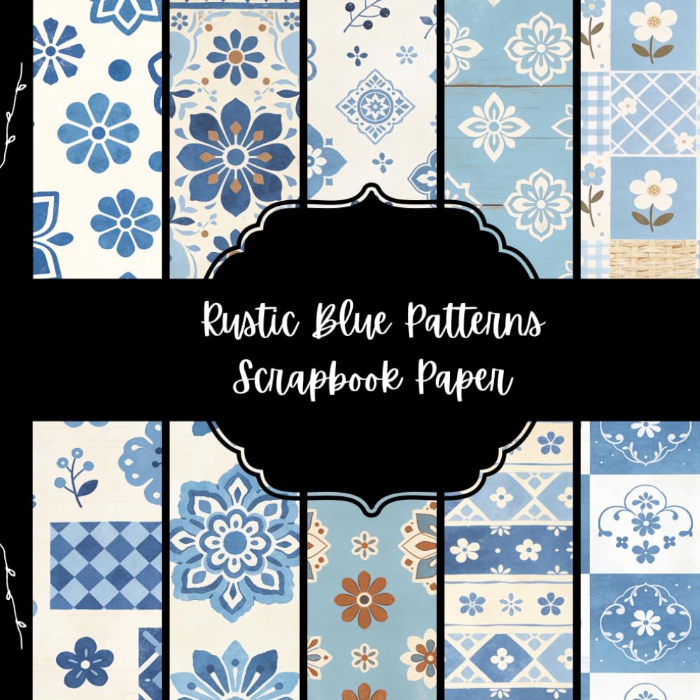 ler totalmente Rustic Blue Patterns Scrapbook Paper, Floral Junk Journal Paper, Geometrical Decorative Paper, DIY Projects, Origami, Collage Sheets, Decoupage Paper, 10 Designs, Double Sided