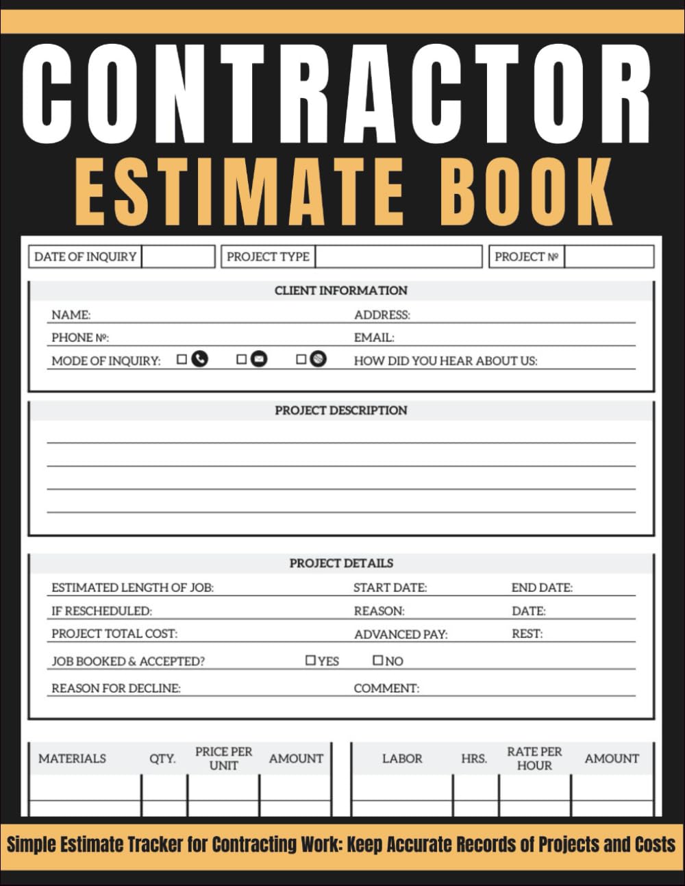 ler totalmente Contractor Estimate Book: Simple Estimate Tracker for Contracting Work: Keep Accurate Records of Projects and Costs