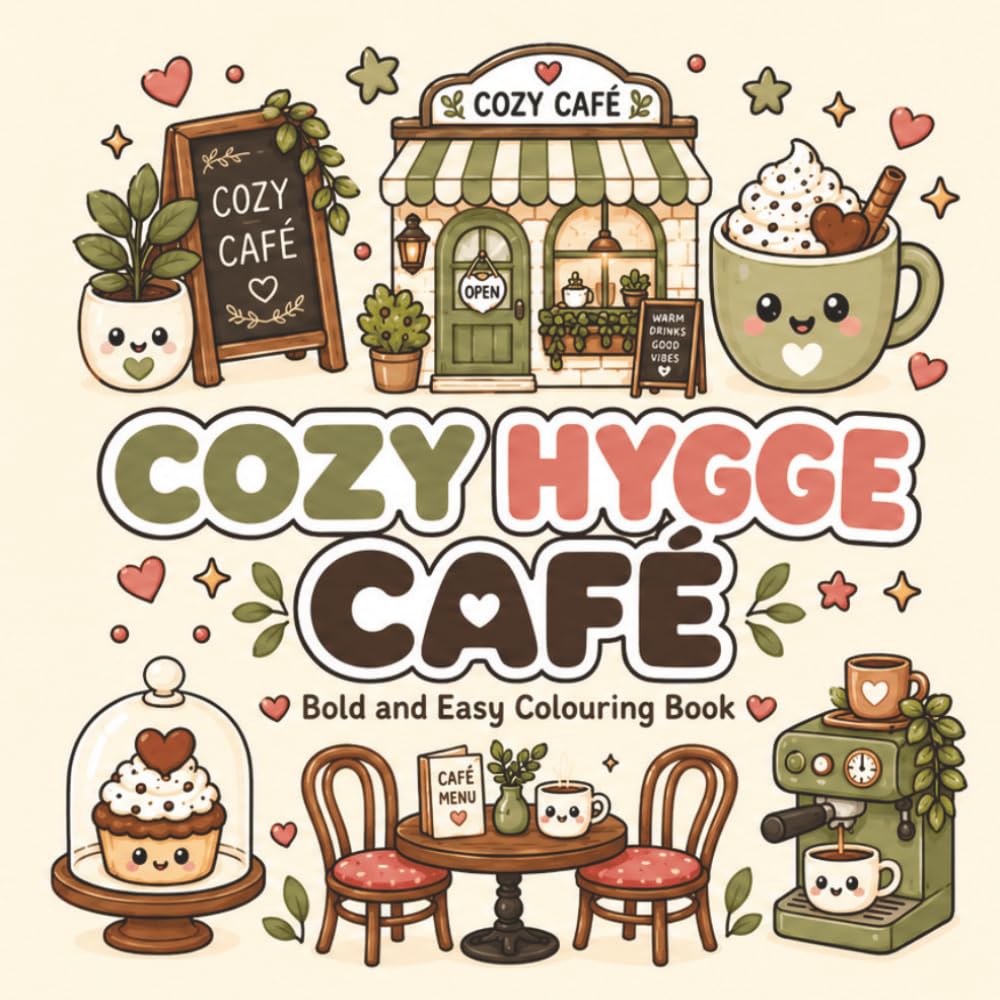 Cozy Hygge Café Coloring Book: Bold and Easy Coffee Shop, Café, Pastry and Warm Drink Coloring Pages for Adults and Teens baixar o livro de graça