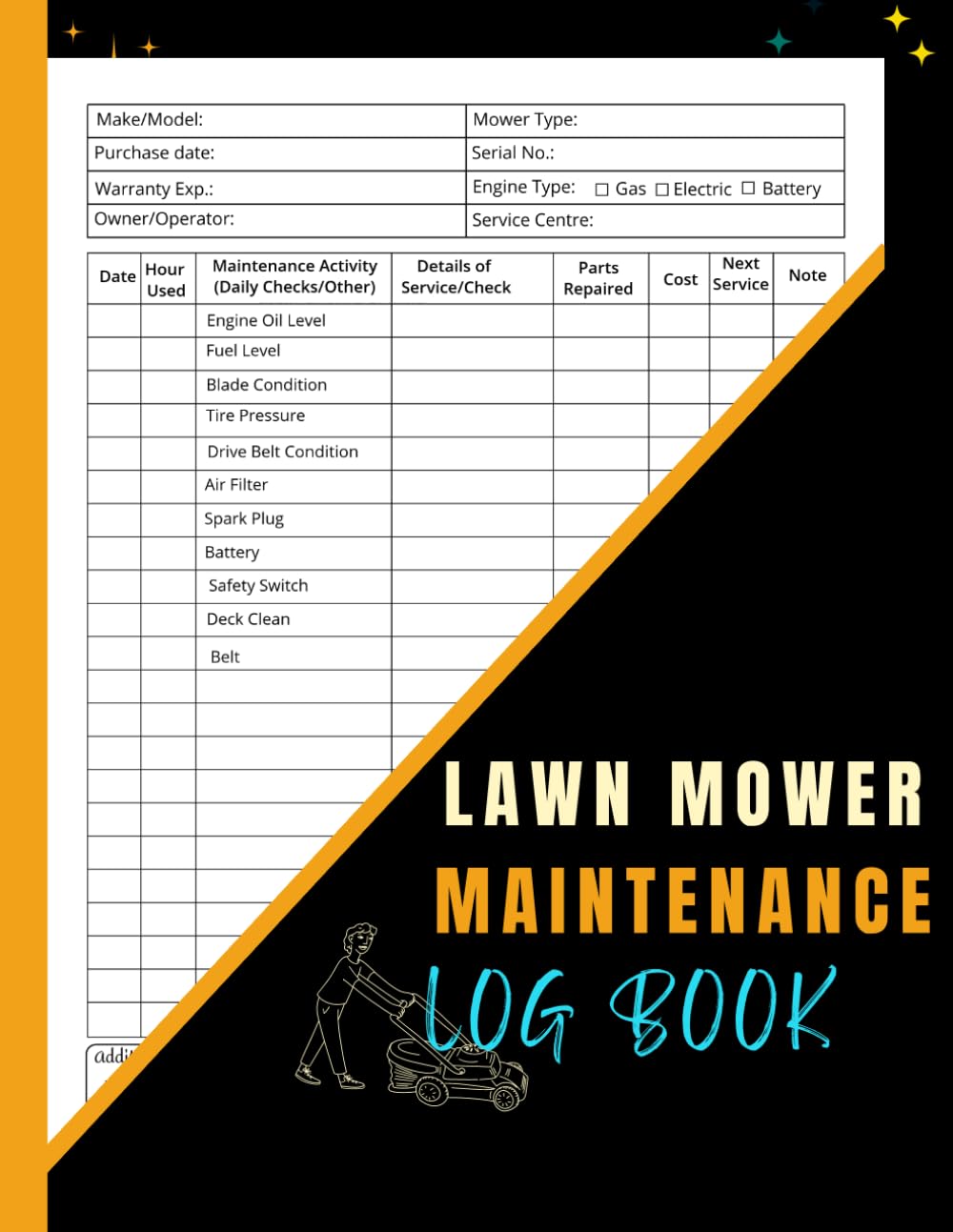 ler totalmente Lawn Mower Maintenance Log Book: Tracking Service Dates, Operating Hours, Repairs, Parts, and Costs with Daily Inspection Checklist. Perfect for Landscaping and Groundskeeping