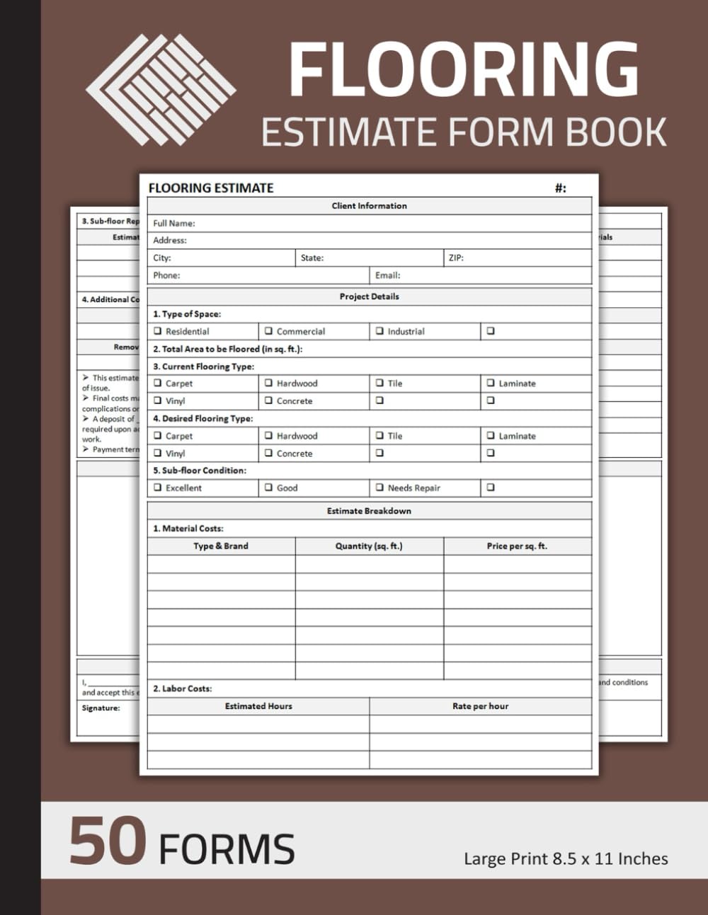 ler totalmente Flooring Estimate Form Book: Flooring Contractor Job Estimating Forms | Flooring Installation & Repair Proposal Sheets | 100 Pages (50 Forms)