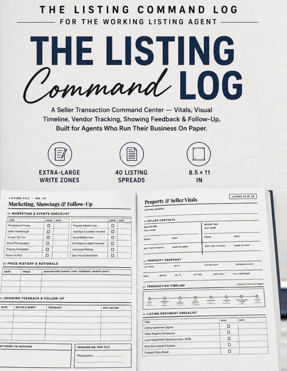 ler totalmente Real Estate Agent Seller Client Log: The Listing Command Log – Seller Transaction Tracker for Home Showings, Marketing, Vendor Contacts & Follow-Up | 100-Page Listing File Planner for Realtors