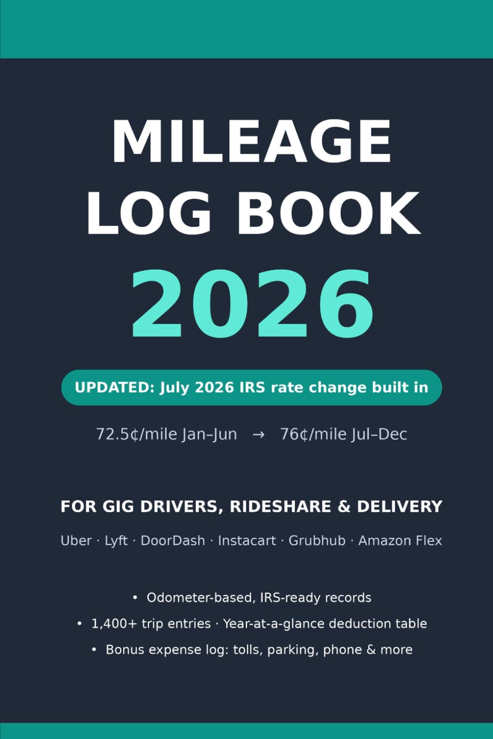 ler totalmente Mileage Log Book 2026: Vehicle Mileage Tracker for Gig Drivers, Rideshare & Delivery — Odometer Log with 2026 IRS Rates, Expense Tracker | Uber Lyft DoorDash Instacart
