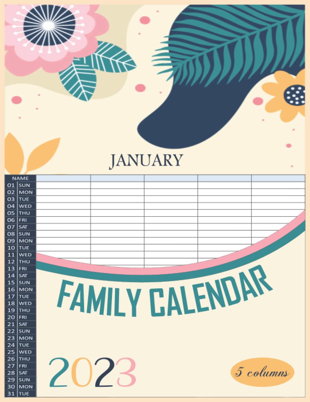 Family Calendar 2023 5 columns: My Family Organizer - Home Family Planner 2023 size (8.5x11) inches, and mother's gift. baixar livro de graça