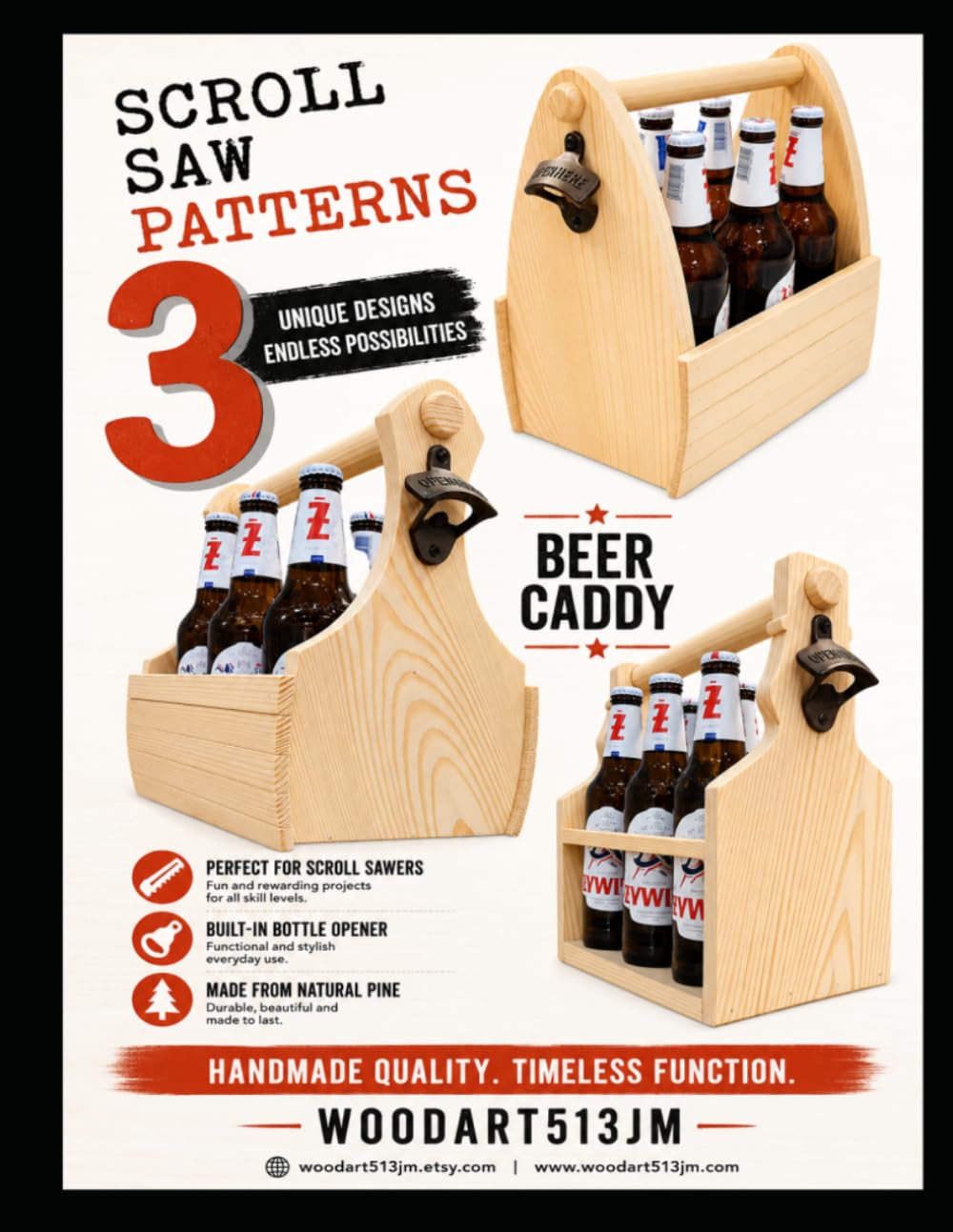 ler totalmente 3 Wooden Beer Caddy Scroll Saw Patterns: 3 DIY Woodworking Projects