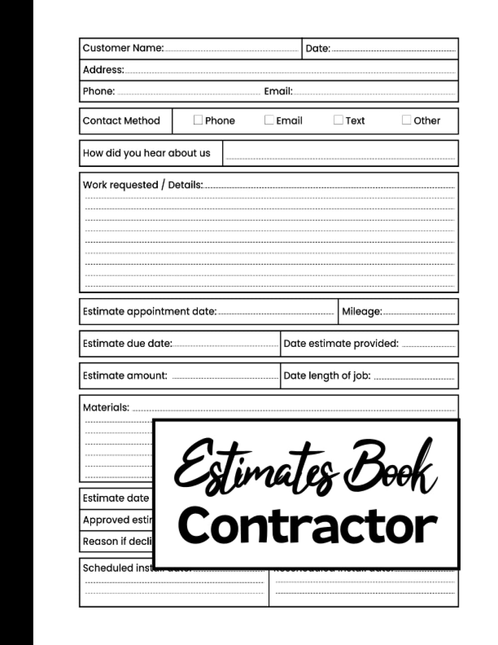 ler totalmente Estimate Book Contractor: Job Estimate Quote Record Book With Client Contact Log & Dot Diagram Sheets For Taking Measurements & Inspection Notes 8.5x11"