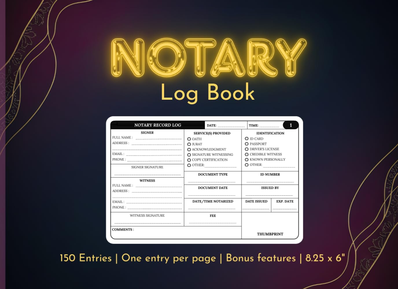 ler totalmente Notary Log Book – Compact Edition: Official Notary Journal with 150 Entries | One Entry Per Page | Bonus Features | 160 Pages | 8.25 × 6 in