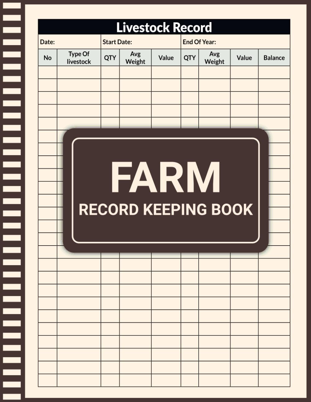 Farm Management Record Keeping Book: Farm Record Keeping Book, Log book journal for farmers, organize and track Livestock, Equipment Inventory, Equipment Maintenance & Repairs, Income And Expense